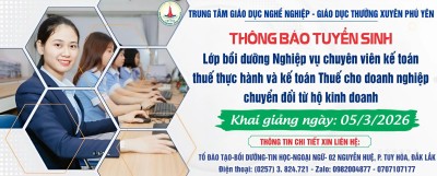 Thông báo tuyển sinh lớp bồi dưỡng Nghiệp vụ chuyên viên kế toán-Thuế thực hành và kế toán thuế cho doanh nghiệp chuyển đổi từ hộ kinh doanh